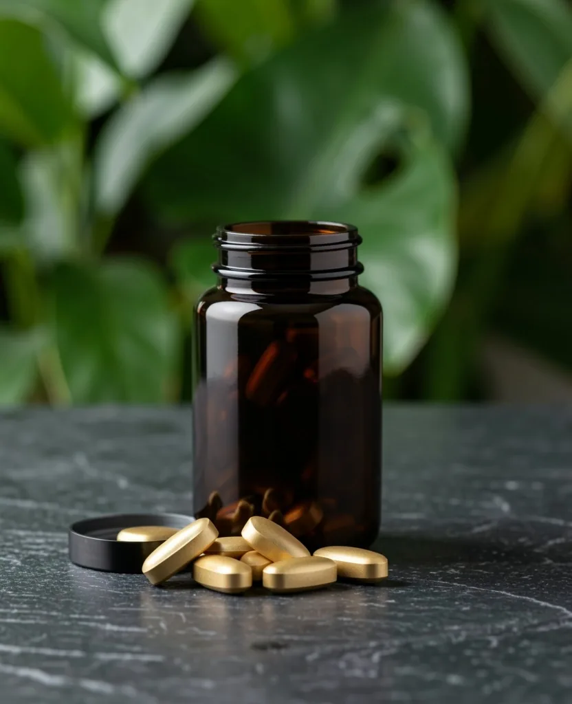 Daily Prime vitamin capsules on dark slate