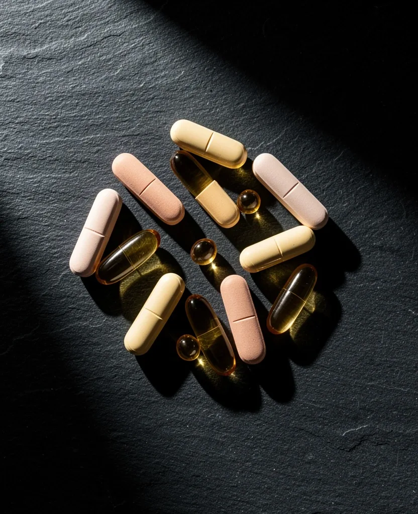 Daily Prime vitamin and mineral capsules on dark slate