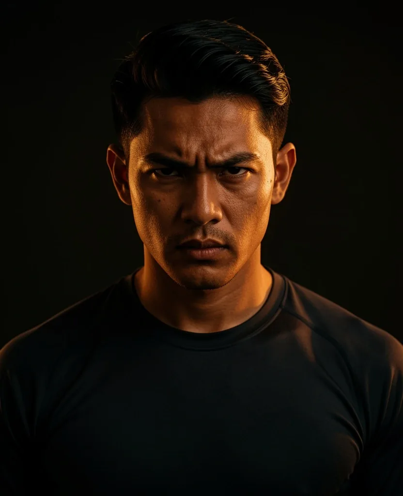 Indonesian man with focused expression